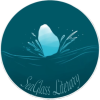 A glass shard falls into the sea splashing water around. At the bottom of the image "SeaGlass Literary" is written in cursive writing.